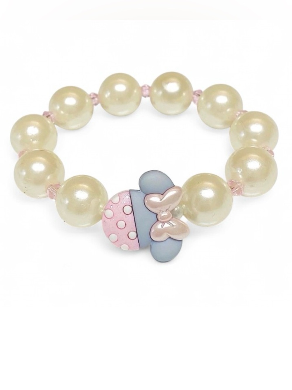 Handmade Girls Minnie Mouse Inspired Pink Pearl Bracelet Crystal Charm Cute